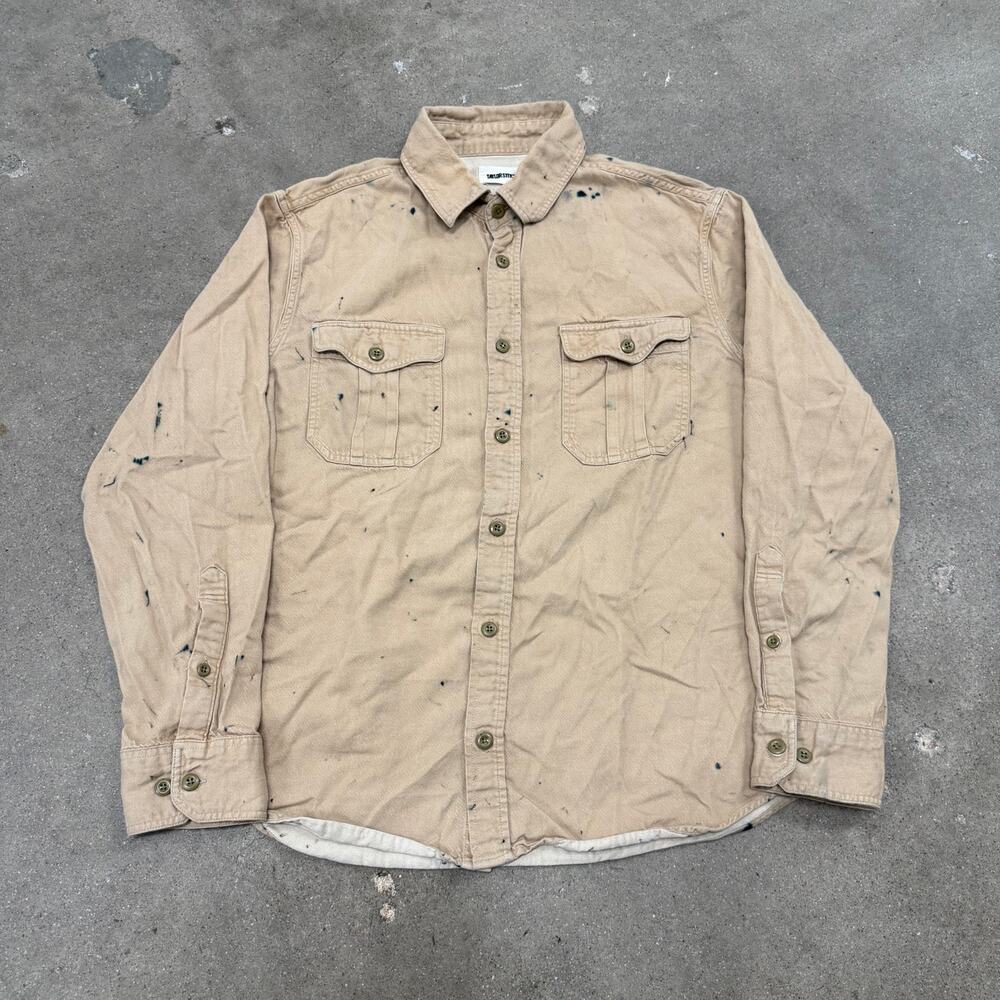 Taylor Stitch Button Down Cotton Flannel Tan Shirt 44/Large Men Casual